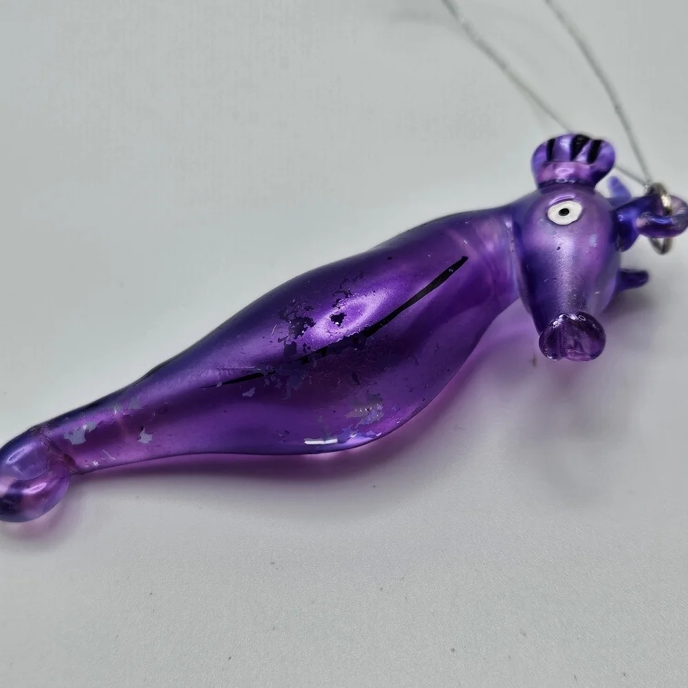 VINTAGE Bright Purple Art Glass Seahorse Christmas Ornament Ocean